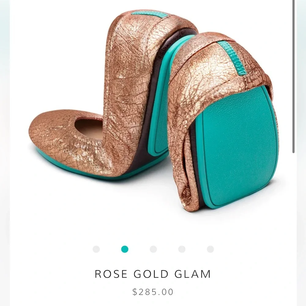 Tieks Women's Rose Gold Glam Metallic Copper Ballet Flats - Picture 1 of 15